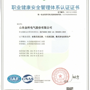 職業健康安全管理體系認證證書